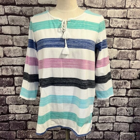 Talbots Tops - T By Talbots White, Blue & Purple 3/4 Sleeve Top Size M